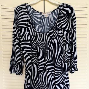 Michael Kors ¾ Length Sleeve Black/White Geometric Top Size L